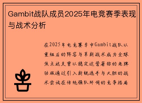 Gambit战队成员2025年电竞赛季表现与战术分析